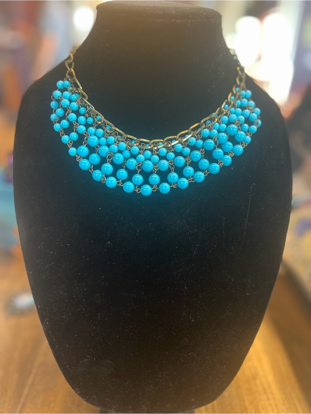 Chunky Blue Beaded Bib Necklace